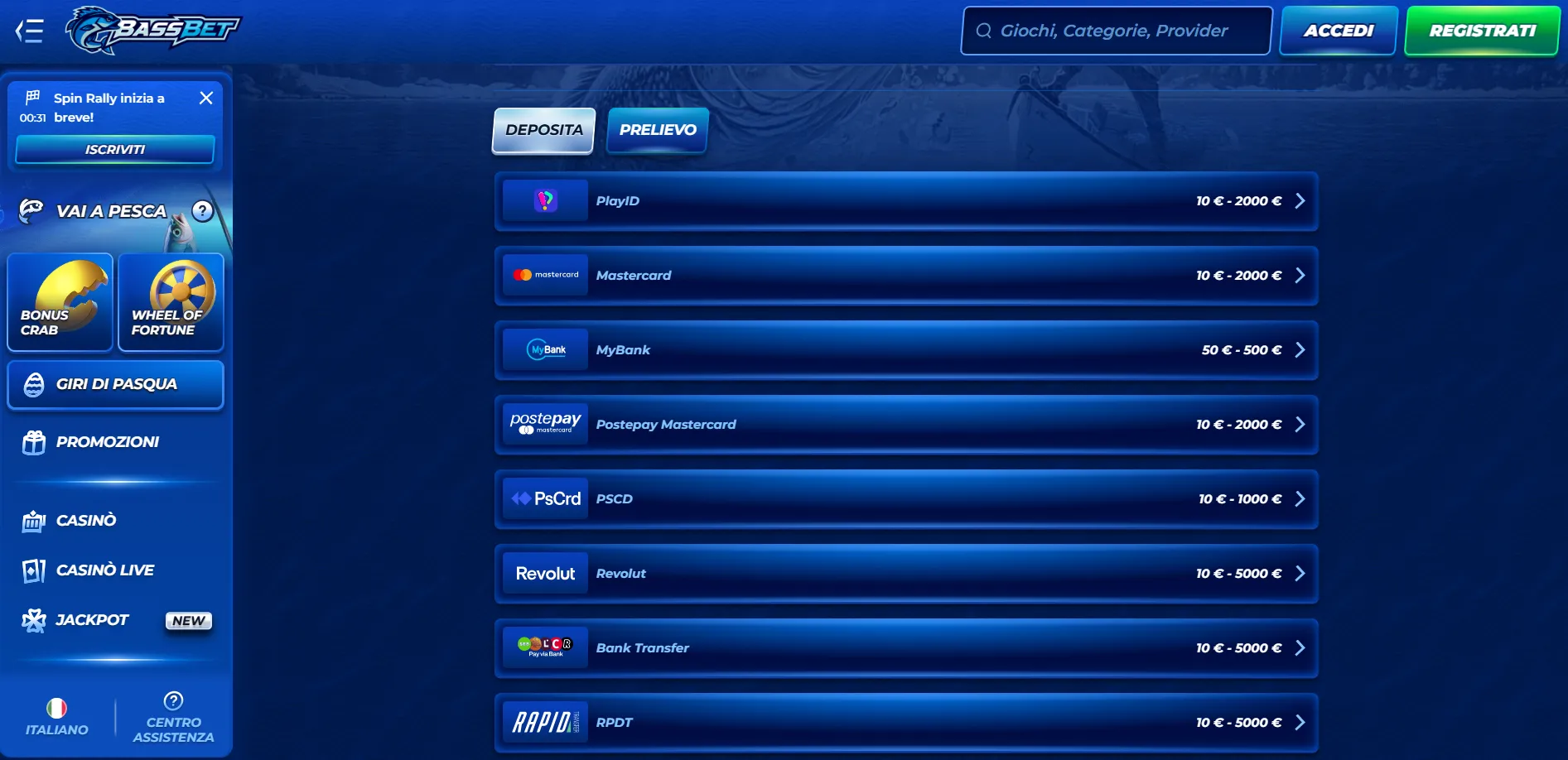 Metodi di pagamento: Depositi e prelievi veloci